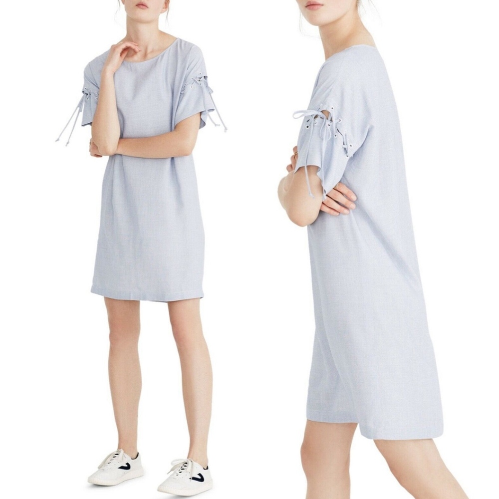 NEW Madewell Stripe Lace-Up Sleeve Dress Small